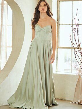 NEW SAGE Bridesmaid Dress Floor Length Formal Elegant Stunning 4053